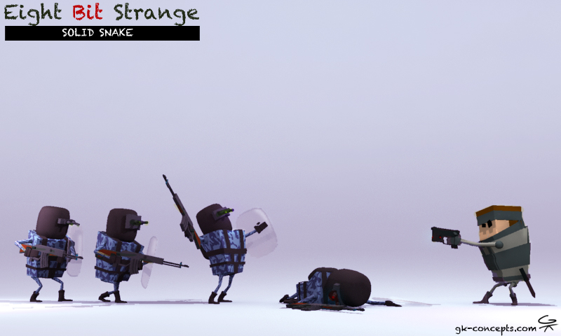 Eight Bit Strange concept Solid Snake contre gardes