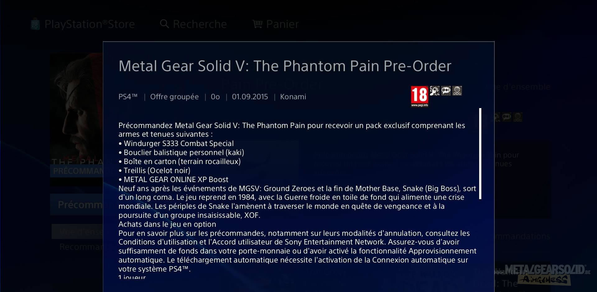 Metal Gear Solid V : The Phantom Pain s'infiltre sur le PSN